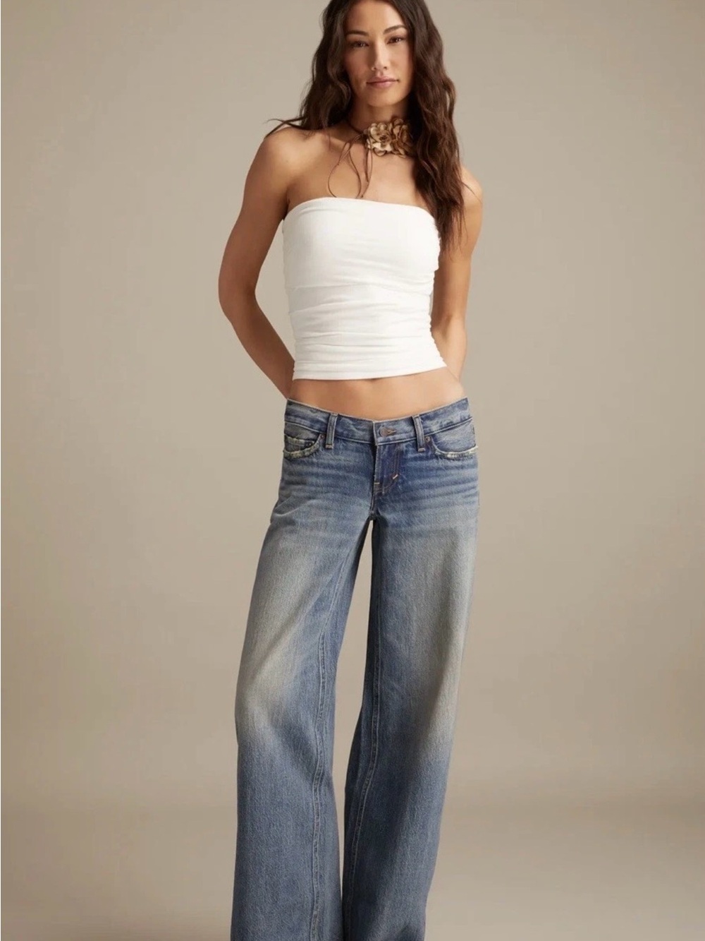 Lucky Brand super low rise ultra Wide-Leg Jeans in Light Blue Wash